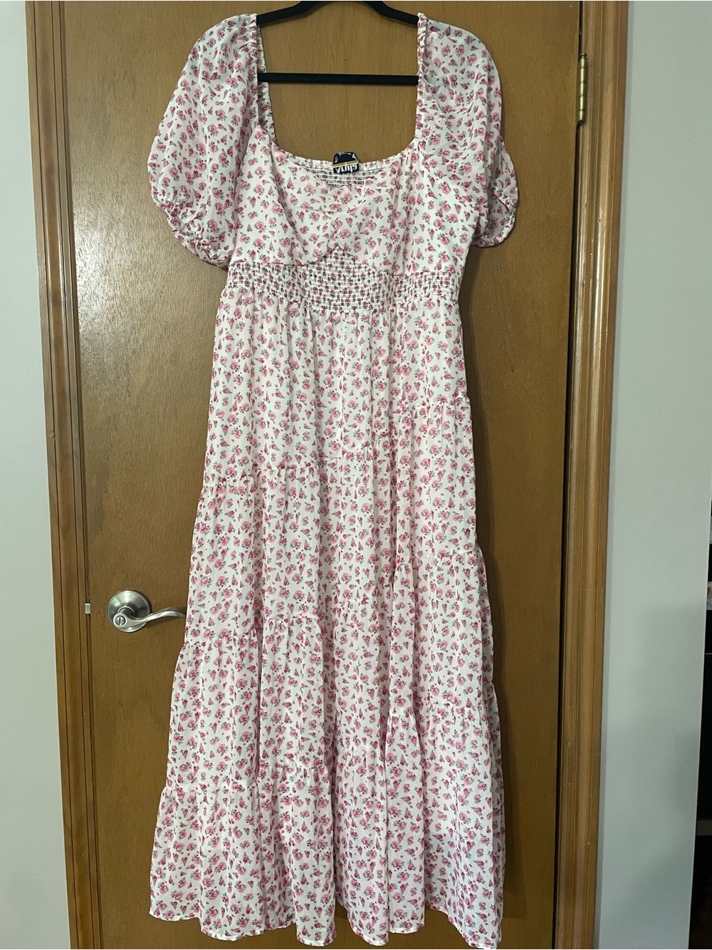 ARULA White Dress with Pink Rose Floral Print